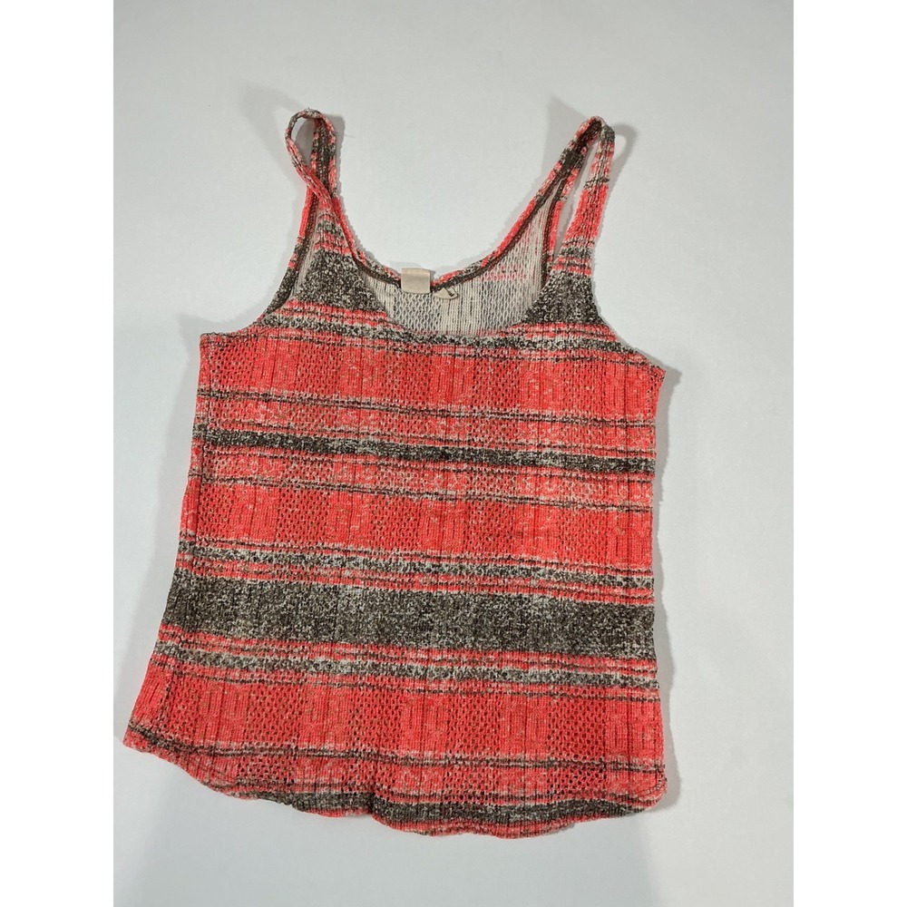 Roxy Coral Striped Laser Cut Open Knit Tank Top Metallic Gold Flecks Size L